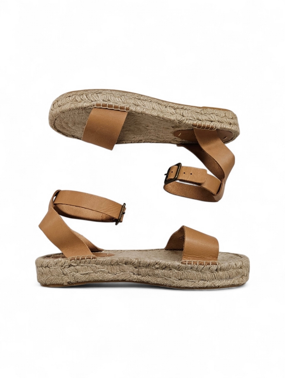 Soludos Cadiz Platform Espadrille Sandal In Tan Leather And Cream Size 8.5 - Picture 6 of 11